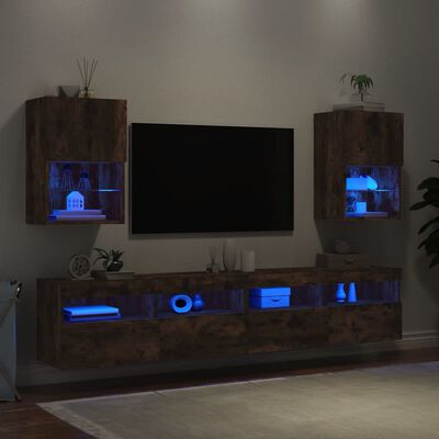 vidaXL TV-Schränke mit LED-Leuchten 2 Stk. Räuchereiche 40,5x30x60 cm