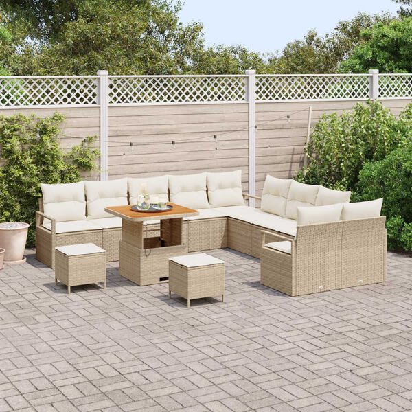 vidaXL Garten-Sofa-Set mit Kissen mit Speicher 13 pcs Beige und Creme