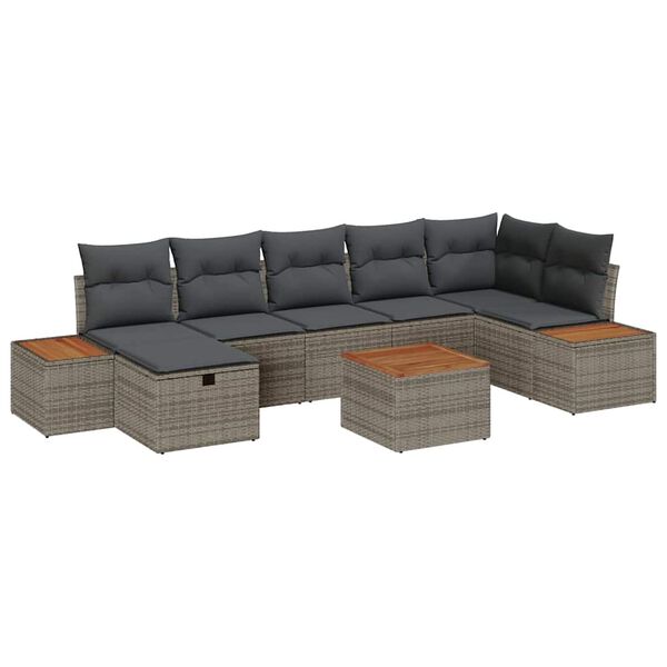vidaXL Gartensofa-set mit Kissen 8 pcs Grau Poly-Rattan
