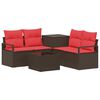 vidaXL Sofa Set 6 stk. Braun und Rot Polyrattan und Stahl