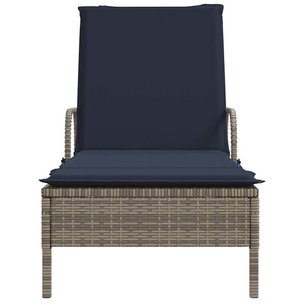 vidaXL Sonnenliege mit Rollen und Kissen Grau Poly Rattan