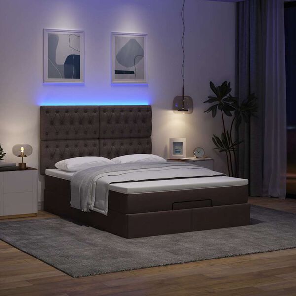 vidaXL Ottoman-Bett mit Matratze & LEDs Dunkelbraun 140x190 cm Stoff