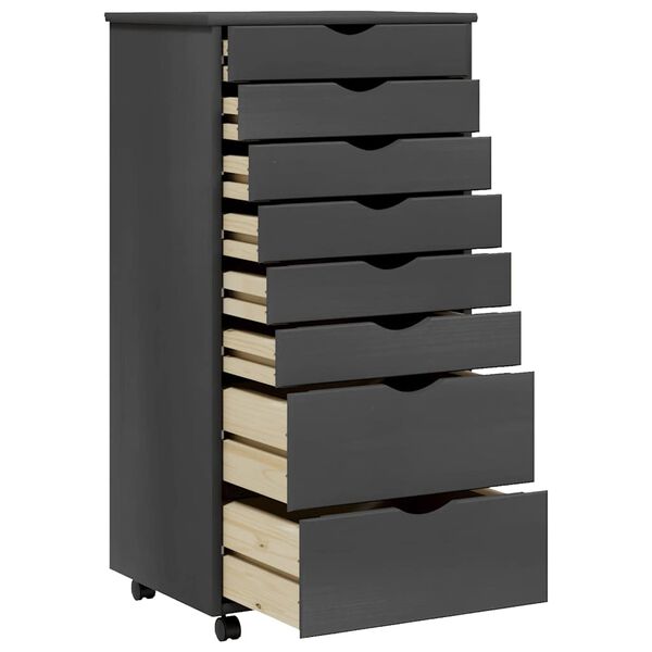 vidaXL Rollschrank mit Schubladen MOSS Grau Massivholz Kiefer