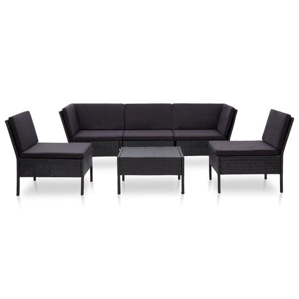 vidaXL 6-tlg. Garten-Lounge-Set mit Auflagen Poly Rattan Schwarz