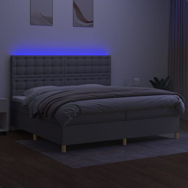vidaXL Boxspringbett mit Matratze & LED Hellgrau 200x200 cm Stoff