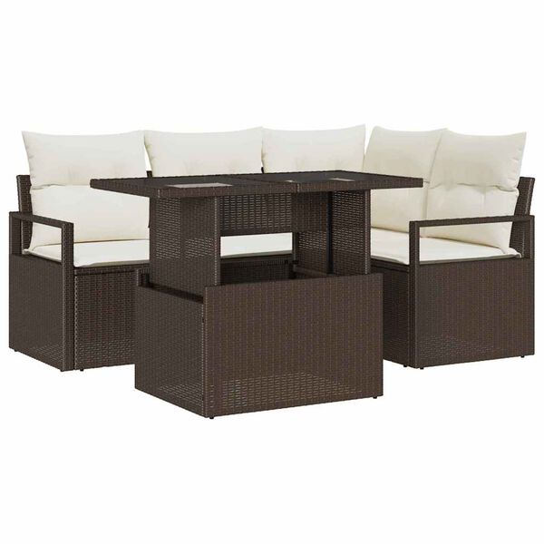vidaXL Garten-Sofa-Set mit Kissen 5 pcs Braun und Creme Poly-Rattan