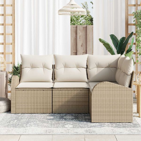 vidaXL Gartensofa-set mit Kissen 4 pcs Beige und Wei&szlig; Poly-Rattan