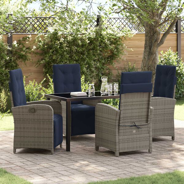 vidaXL Garten Essgruppe mit Kissen 5 pcs Grau Poly-Rattan