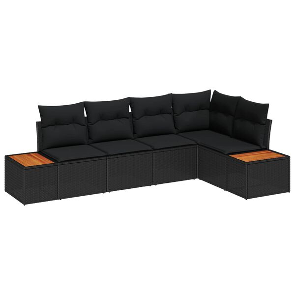 vidaXL Garten-Sofa-Set mit Kissen 5 pcs Schwarz Poly Rattan