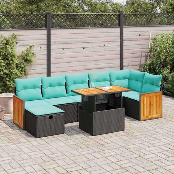 vidaXL 8-tlg. Garten-Sofagarnitur mit Kissen Grau Poly Rattan Akazie