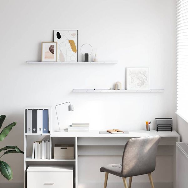 vidaXL Wandregal 2 pcs Wei&szlig; Marmor 115 x 9 x 3 cm Holzwerkstoff