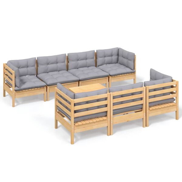 vidaXL 8-tlg. Garten-Lounge-Set mit Grauen Kissen Kiefer Massivholz