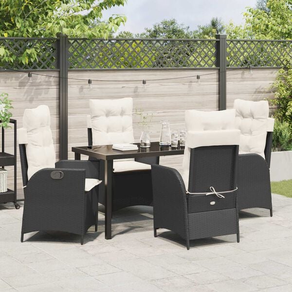 vidaXL Garten Essgruppe mit Kissen 5 pcs Schwarz Poly-Rattan
