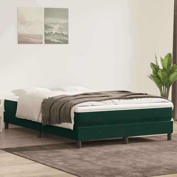 vidaXL Boxspringbett mit Matratze Dunkelgr&uuml;n 160x220 cm Samt