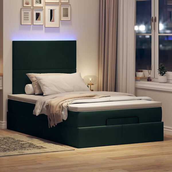 vidaXL Ottoman-Bett mit Matratzen & LEDs Dunkelgr&uuml;n 120x200 cm Samt