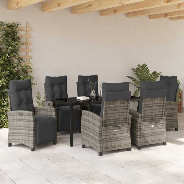 vidaXL Garten Essgruppe mit Kissen 7 pcs Grau Poly-Rattan