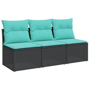 vidaXL Gartensofa mit Kissen 3-Sitzer Schwarz Poly Rattan