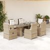 vidaXL 7-tlg. Garten-Essgruppe mit Kissen Beige Poly Rattan