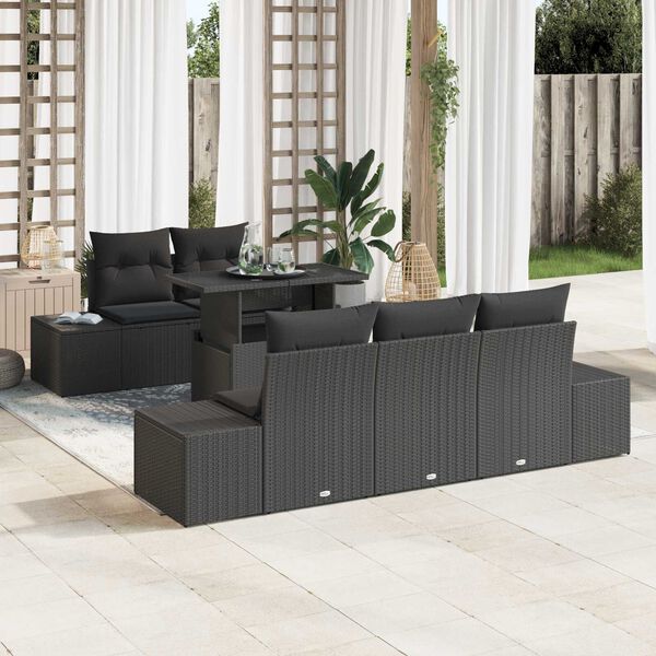 vidaXL Sofa Set mit Kissen 6 pcs Schwarz Poly-Rattan