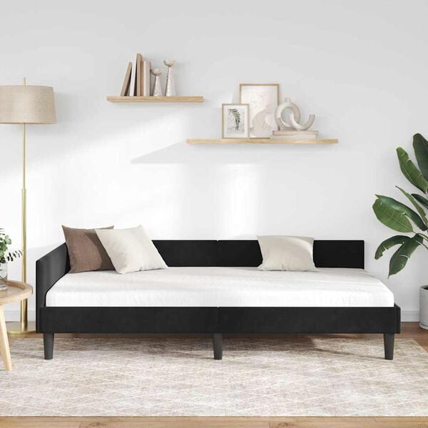 vidaXL Eckbettgestell mit Kopfteil Schwarz 100 cm x 200 cm Samt