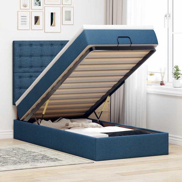 vidaXL Ottoman-Bett mit Matratze Blau 100x200 cm Stoff