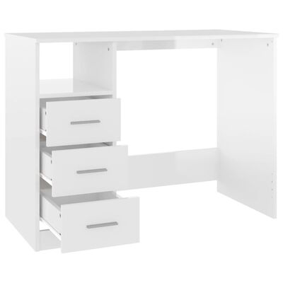 vidaXL Schreibtisch mit Schubladen Hochglanz-Weiß 102x50x76 cm