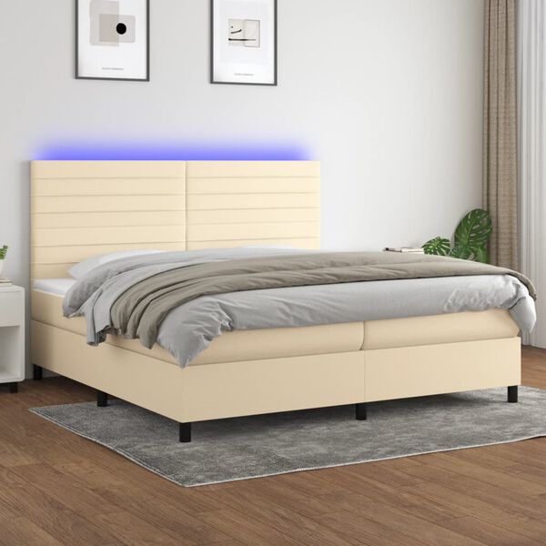 vidaXL Boxspringbett mit Matratze & LED Creme 200x200 cm Stoff
