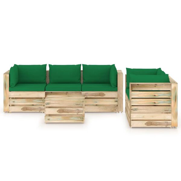 vidaXL 6-tlg. Garten-Lounge-Set mit Kissen Gr&uuml;n Impr&auml;gniertes Holz