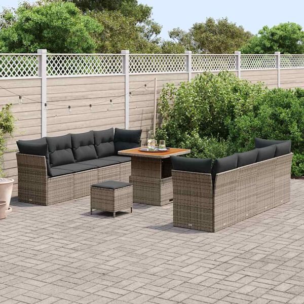 vidaXL Garten-Sofa-Set mit Kissen mit Speicher 11 pcs Grau