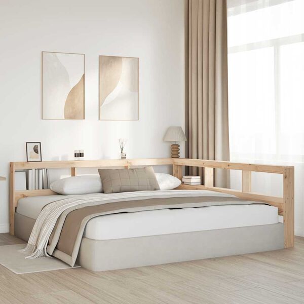 vidaXL Kopfteil mit B&uuml;cherregal L-Form 180 cm Massivholz Kiefer