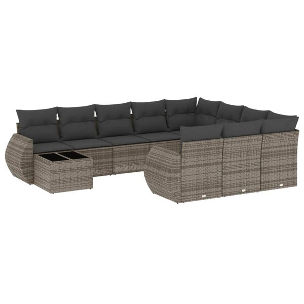 vidaXL 11-tlg. Garten-Sofagarnitur mit Kissen Grau Poly Rattan