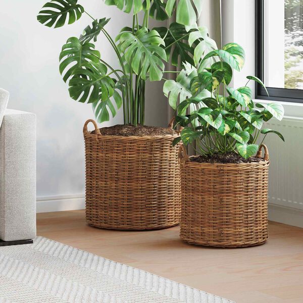 vidaXL Blumentopf K&ouml;rbchen mit Speicher 2 pcs Braun Lacak Rattan