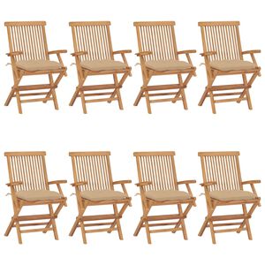 vidaXL Klappst&uuml;hle mit beigen Kissen, 8-teilig, Massivholz Teakholz