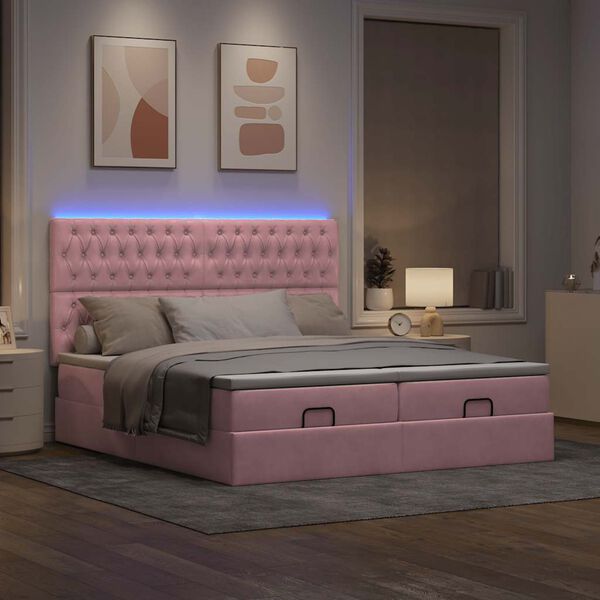 vidaXL Ottoman-Bett mit Matratzen & LEDs Rosa 180x200 cm Samt