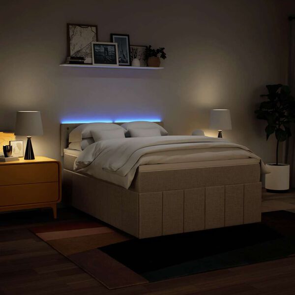 vidaXL Boxspringbett mit Matratze Creme 140x190 cm Stoff