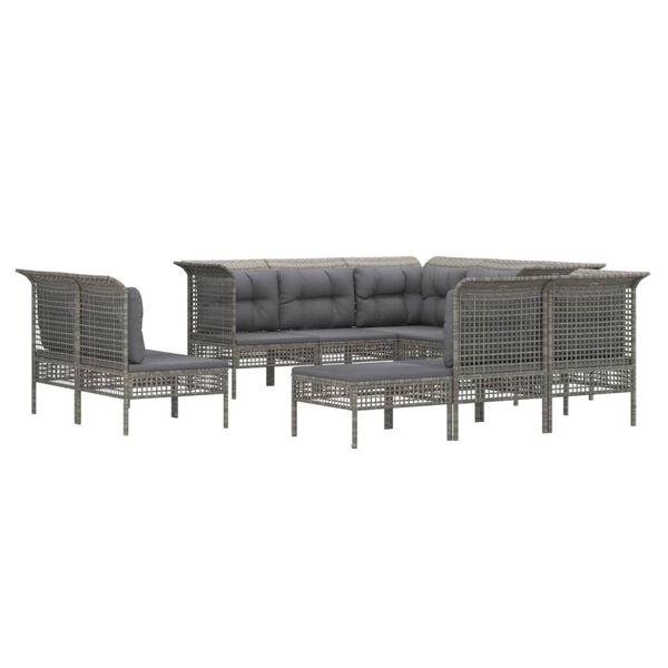 vidaXL 10-tlg. Garten-Lounge-Set mit Kissen Grau Poly Rattan