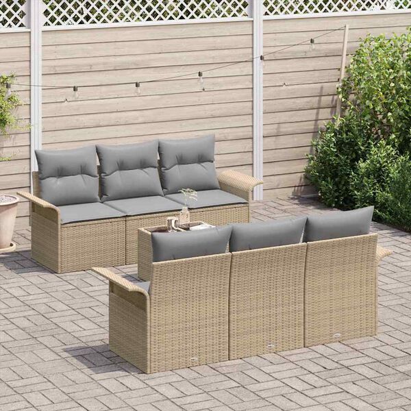 vidaXL Gartensofa-set mit Kissen 7 pcs Beige und Grau Poly-Rattan