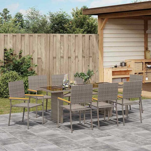 vidaXL Garten Essgruppe 9 pcs Grau Poly-Rattan