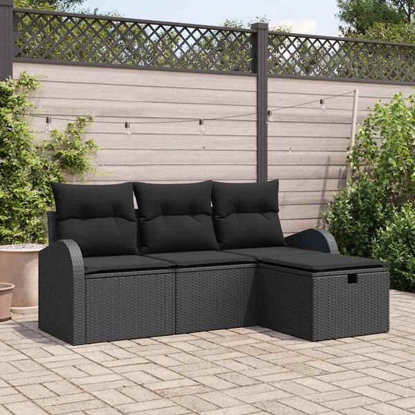 vidaXL Sofa Set mit Kissen mit Speicher 4 pcs Schwarz Poly-Rattan