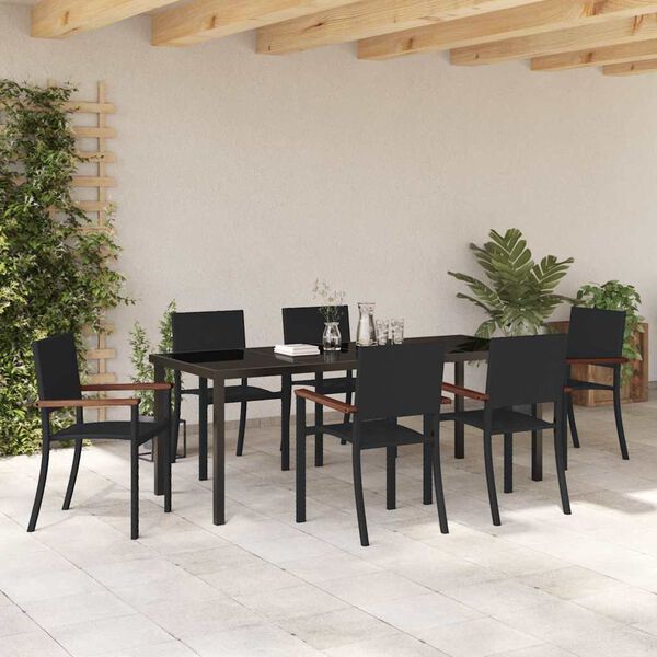 vidaXL Garten Essgruppe 7 pcs Schwarz Pulverbeschichteter Stahl