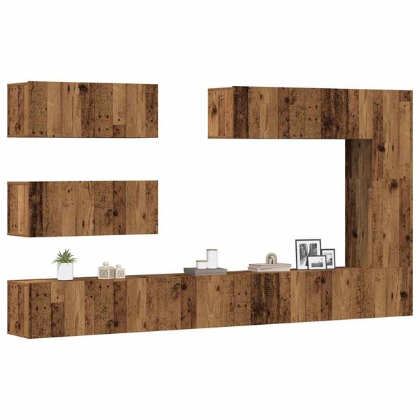 vidaXL 7-tlg. TV-Schrank-Set Wandmontage Altholz-Optik Holzwerkstoff