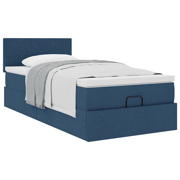 vidaXL Ottoman-Bett mit Matratze Blau 90x200 cm Stoff