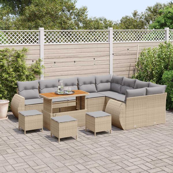 vidaXL Gartensofa-set mit Kissen 13 pcs Beige und Hellgrau Poly Rattan