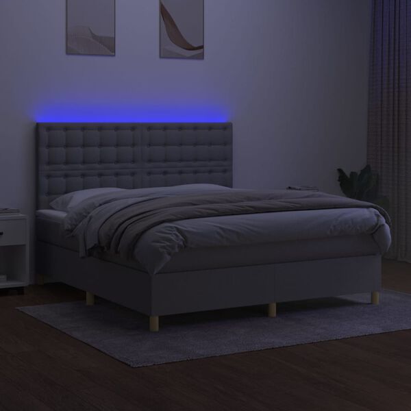 vidaXL Boxspringbett mit Matratze & LED Hellgrau 160x200 cm Stoff