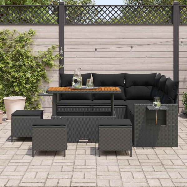 vidaXL Gartensofa-set mit Kissen 9 pcs Schwarz Poly-Rattan