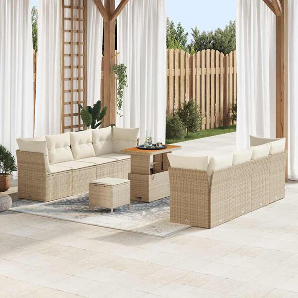 vidaXL Gartensofa-set mit Kissen 11 pcs Beige und Creme Poly-Rattan