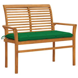 vidaXL Gartenbank mit Gr&uuml;ner Auflage 112 cm Massivholz Teak