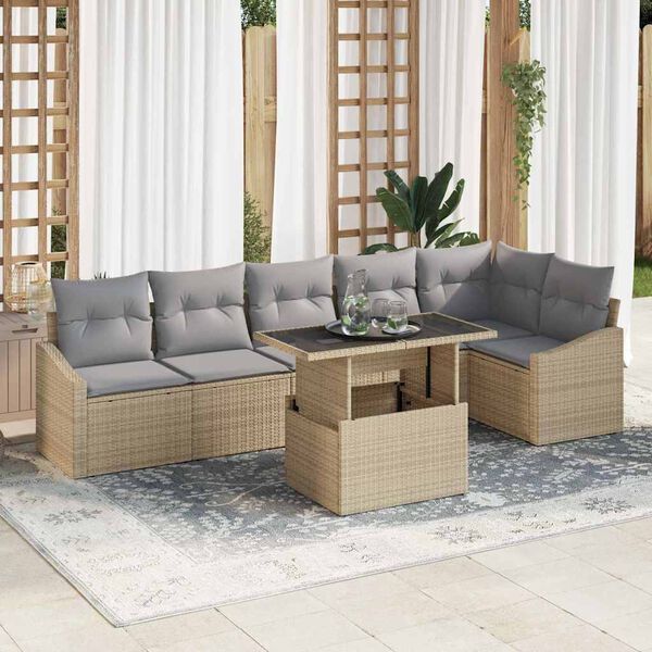 vidaXL Garten-Sofa-Set mit Kissen 7 pcs Beige und Hellgrau