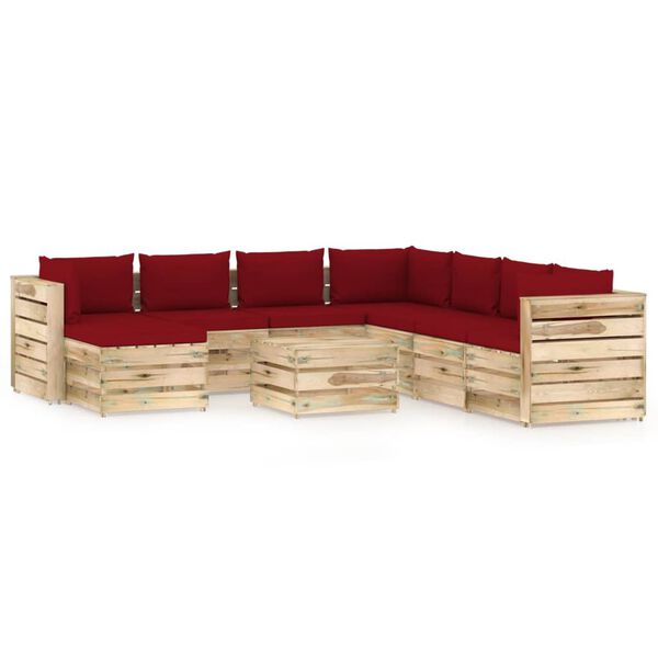 vidaXL 9-tlg. Garten-Lounge-Set mit Kissen Gr&uuml;n Impr&auml;gniertes Holz