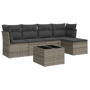 vidaXL 6-tlg. Garten-Sofagarnitur mit Kissen Grau Poly Rattan